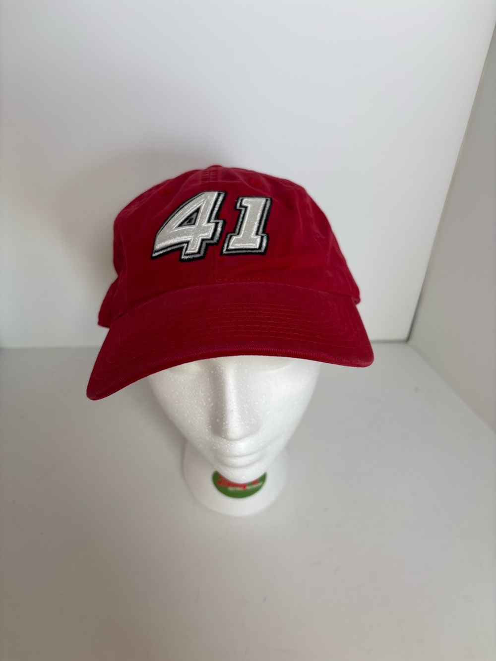 Red NASCAR Reed Sorenson cap with white number 41with hook & loop closure
Item